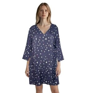 Theory Shift Dress Sz 6‎ 100% Silk Navy Blue Abstract Print Lined Quiet Luxury